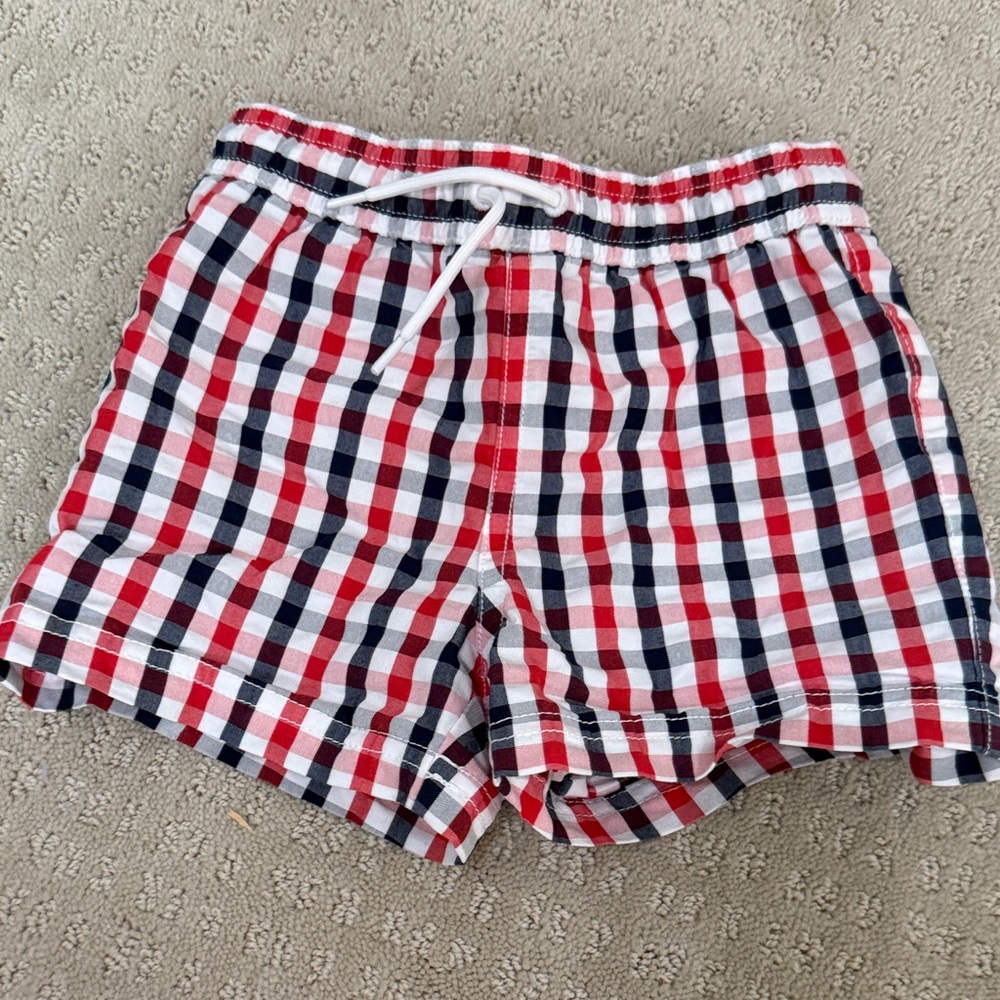 Janie and Jack Red, Navy & White Gingham Swim Trunks